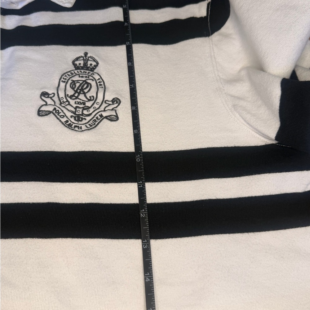 Polo Ralph Lauren Rugby Crop Sweatshirt XL Striped Big Logo Crest Preppy - Picture 9 of 11